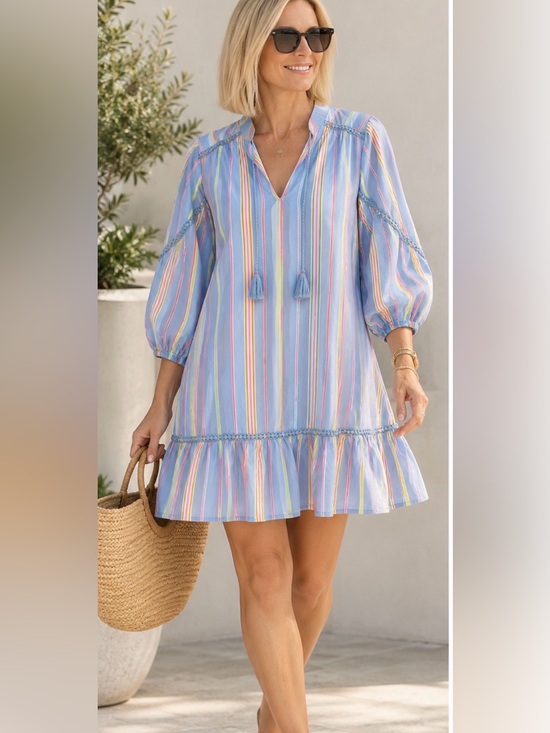 crown & ivy Dresses & Skirts - crown & ivy Pastel Blue Multicolor Striped V-Neck Dress